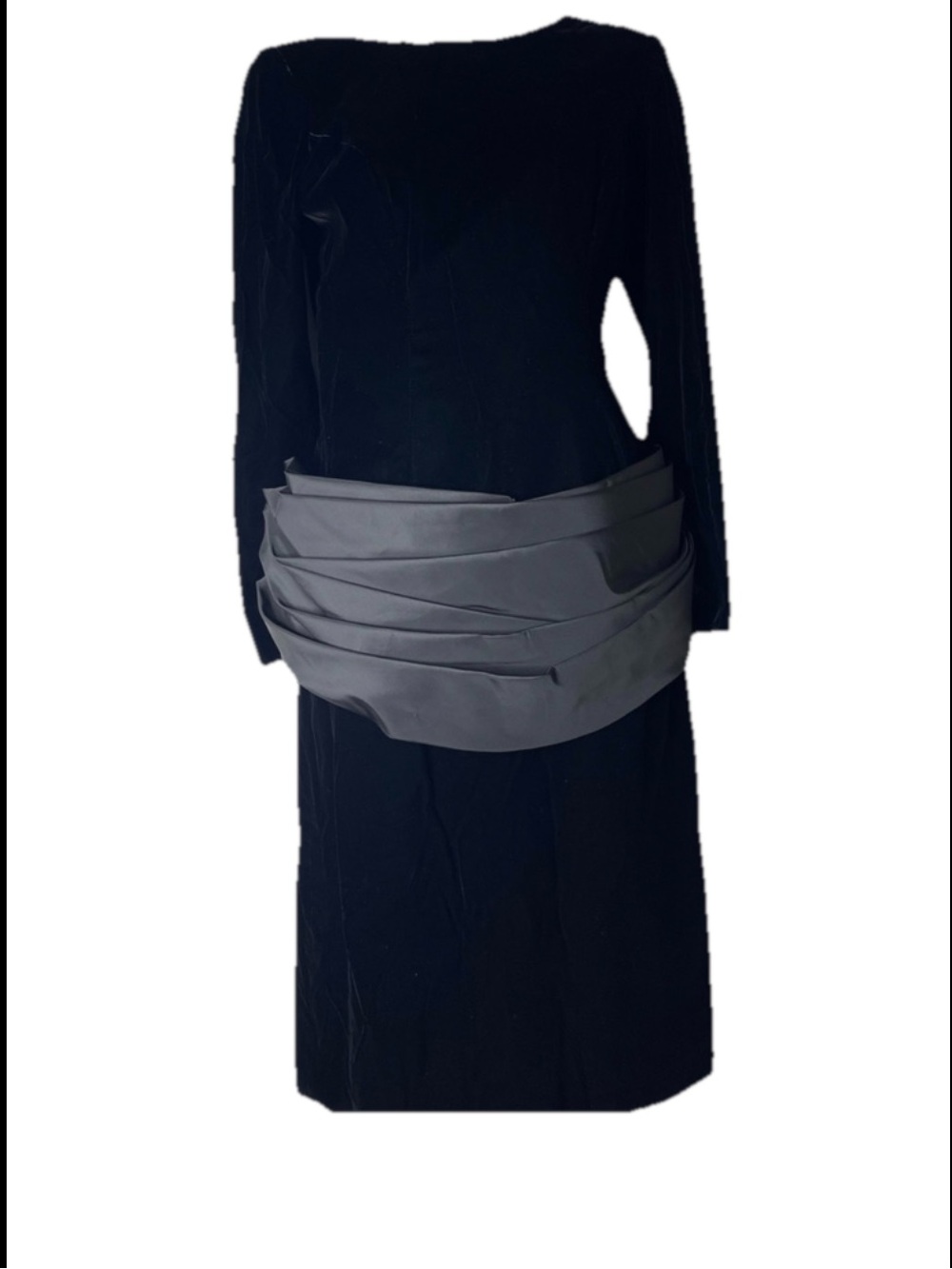 VTG Victor Costa for Neiman Marcus Black Velvet Cocktail Dress Draped Waist Sz 8